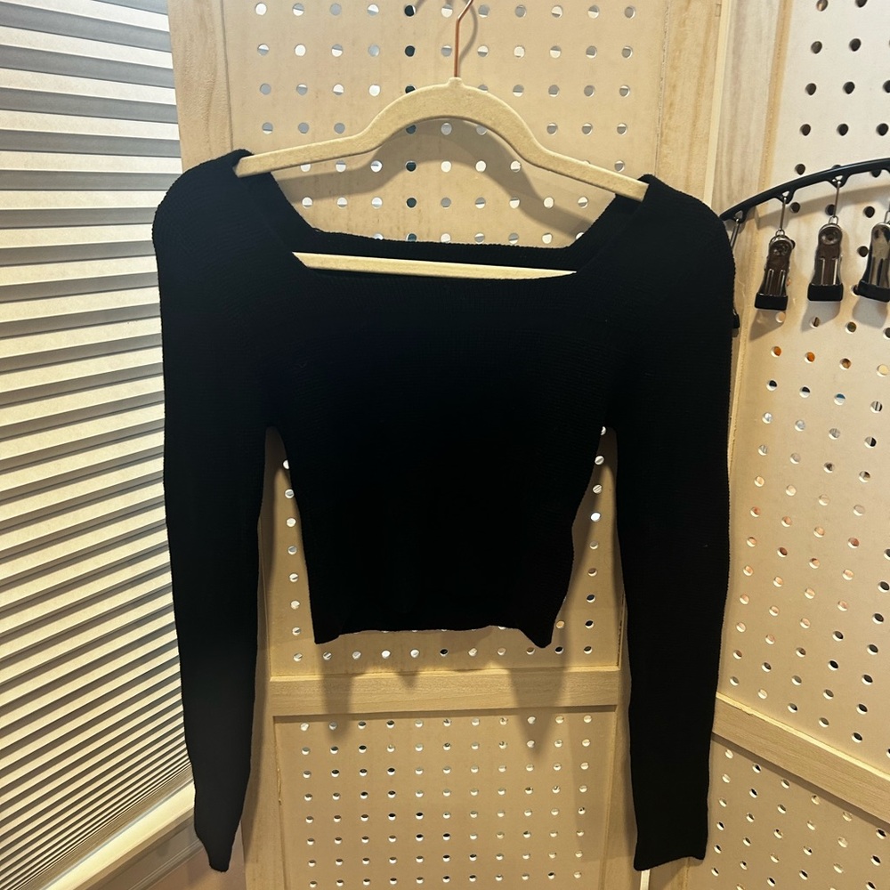 Black Square Neck Ribbed Knit Sweater Top | Size S | Never Worn